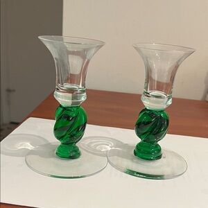 Tiffany & Co. Green Glass Candle Holders